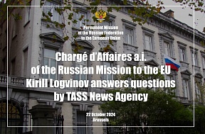 Chargé d’Affaires a.i. of the Russian Mission to the EU Kirill Logvinov answers questions by TASS News Agency, 22 October 2024