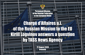 Chargé d’Affaires a.i. of the Russian Mission to the EU Kirill Logvinov answers a question by TASS News Agency, 22 August 2024